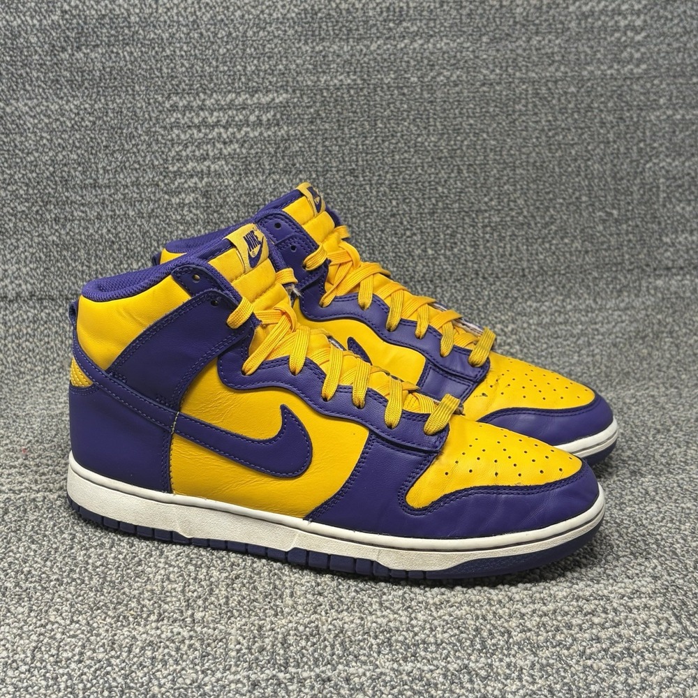 Nike Dunk High Retro Lakers Men's Size 10 Court Purple Gold Sneakers DD1399-500